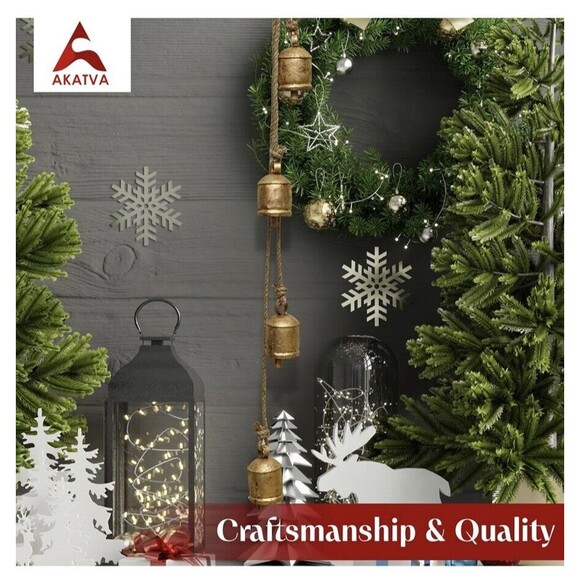 Rustic Tin Metal Cow Bells on Rope Wooden Clapper Christmas Decoration NEW!! - Picture 5 of 11